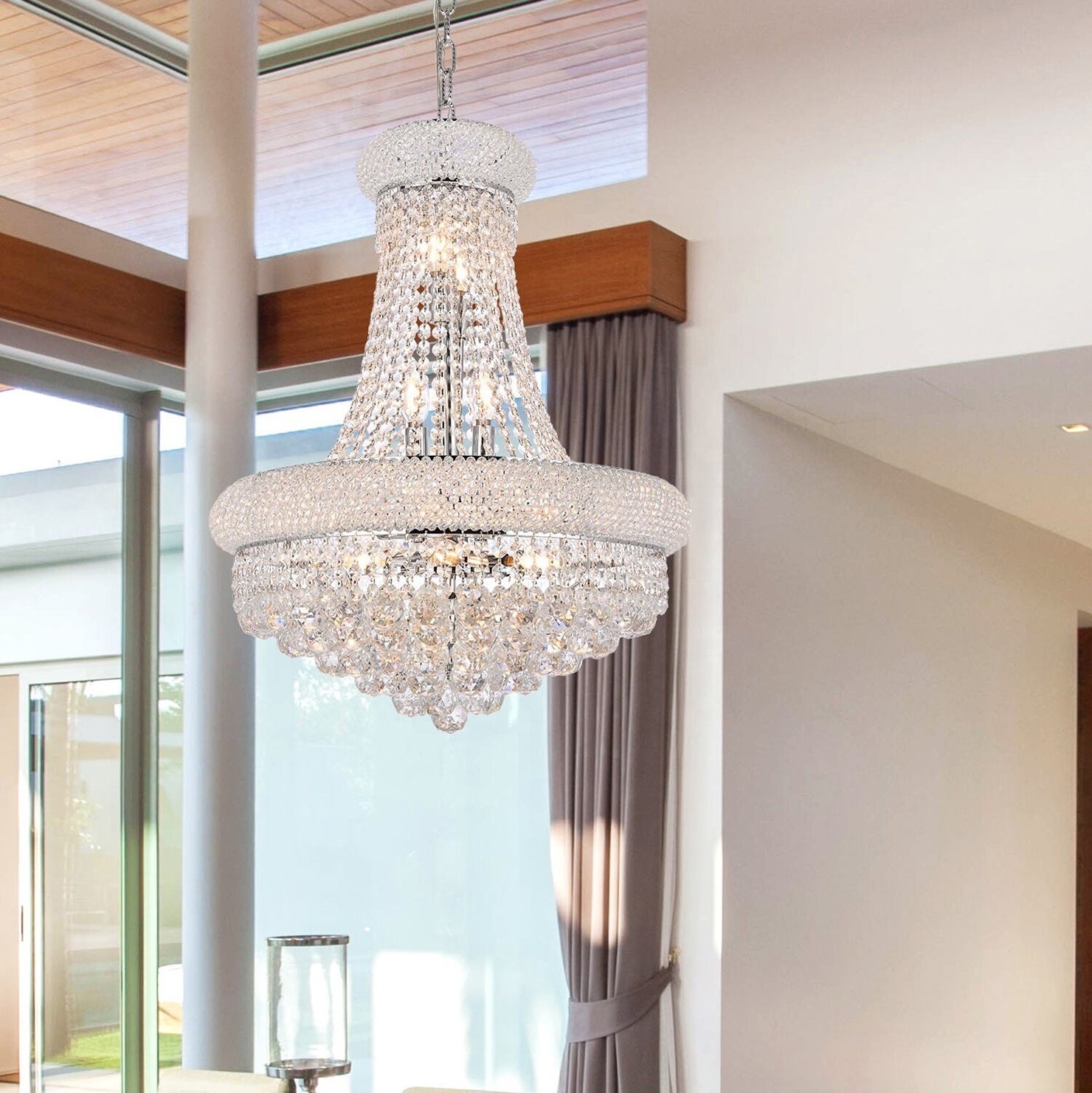 French Empire clear Crystal Chandelier Chrome finish pendant lamp for hotel wedding bedroom living room home decor light