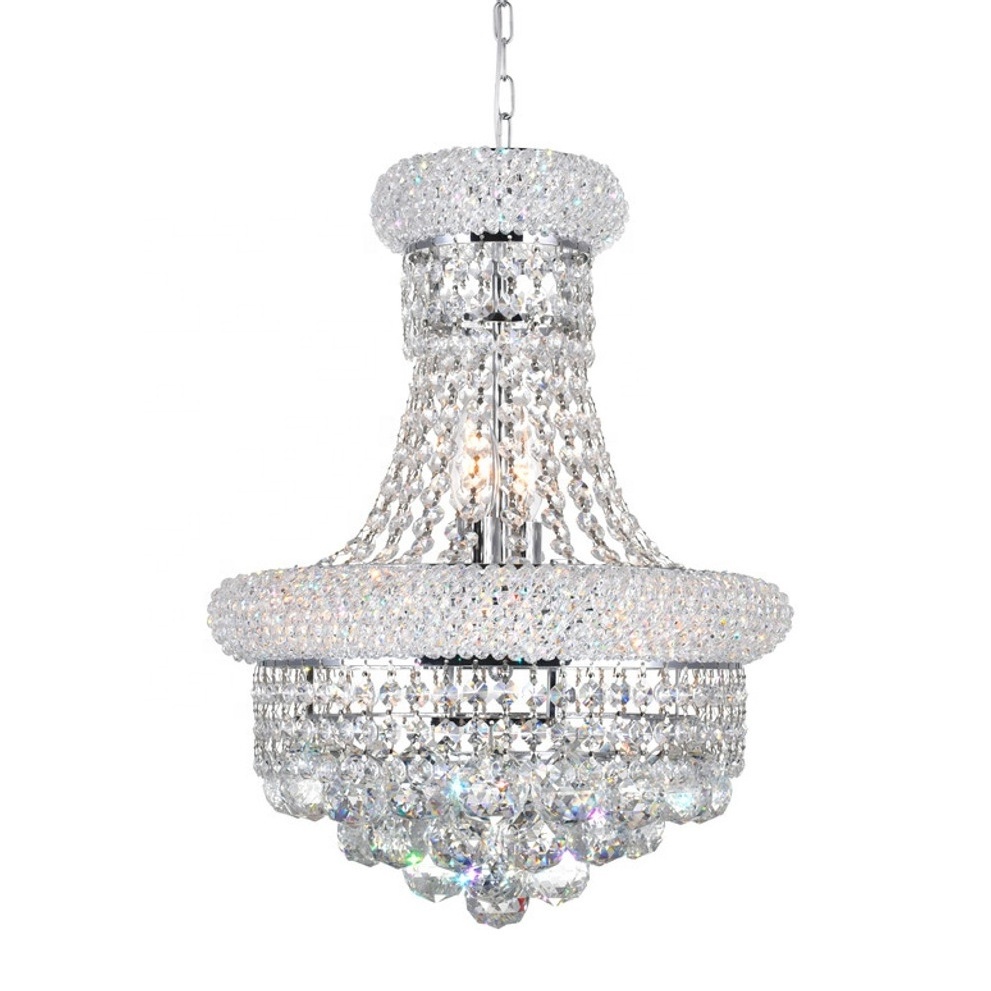 French Empire clear Crystal Chandelier Chrome finish pendant lamp for hotel wedding bedroom living room home decor light