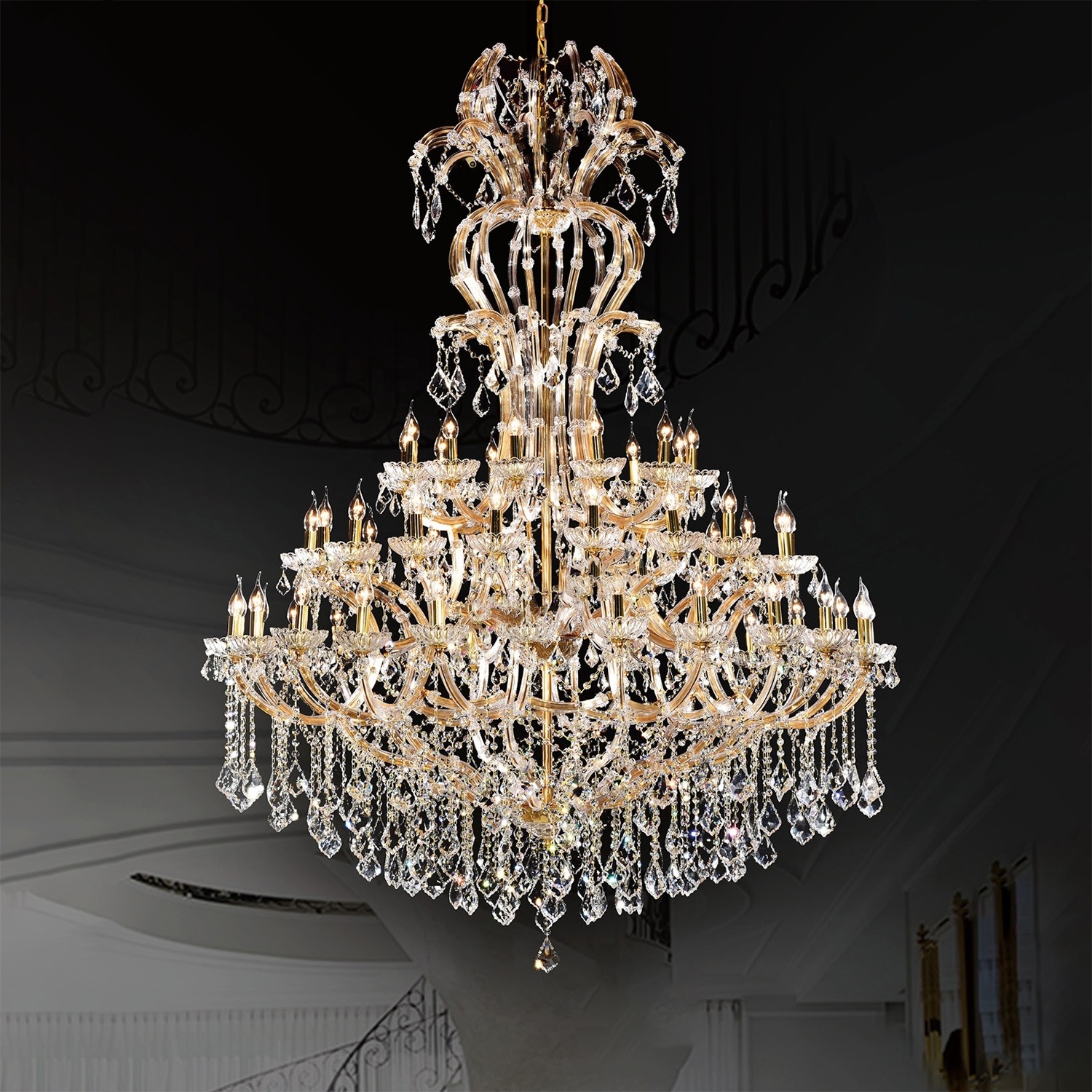 European Large Luxury Vintage Banquet Palace Mansion Lobby Wedding contemporary foyer Maria Theresa Crystal Chandelier light