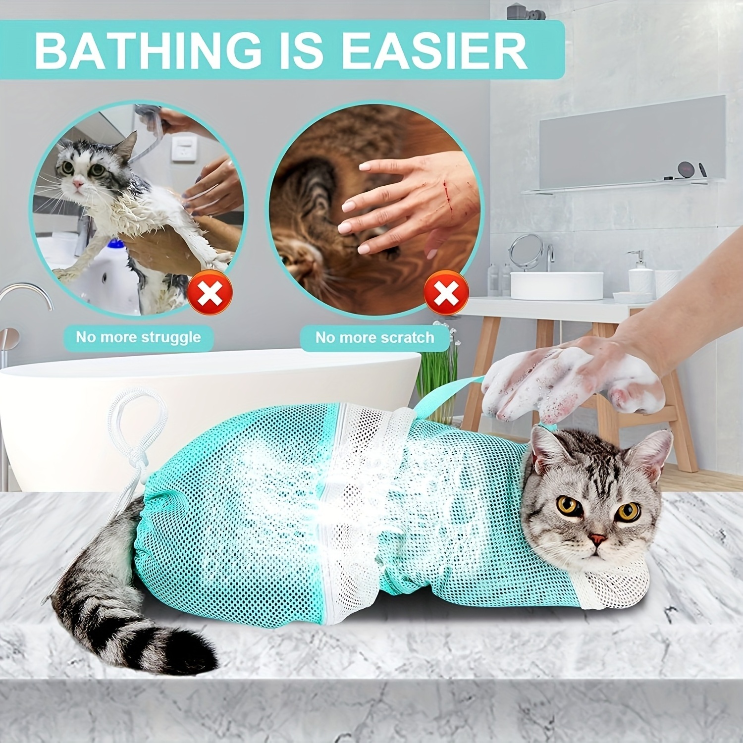 Grooming Washing Bags Pet Cat Bath Mesh Bag Anti Scratch Tool Pet Shower Bathing Bag