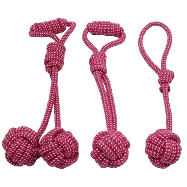 Pink dog toy wholesale cotton chew rope ball toy, new products severed hand pet toy for small medium large dogs