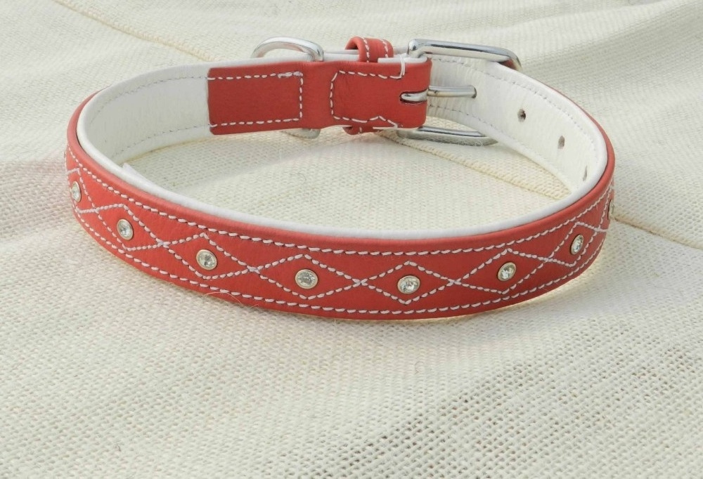 Dog collar handmade premium full grain leather pet collars designed with gold plated studs d ring  for dogs