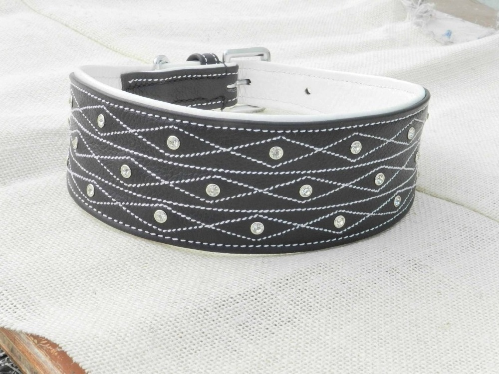 Dog collar handmade premium full grain leather pet collars designed with gold plated studs d ring  for dogs