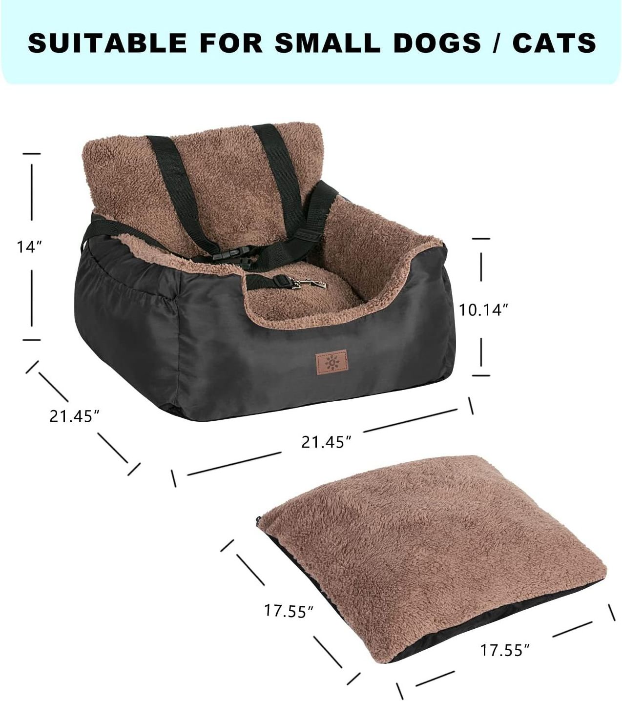 Pet Car Seat with Storage Pockets and Clip-On Safety Leash, Dog Booster Seat for Small Medium Dogs, Small Dog Car Seat for Car