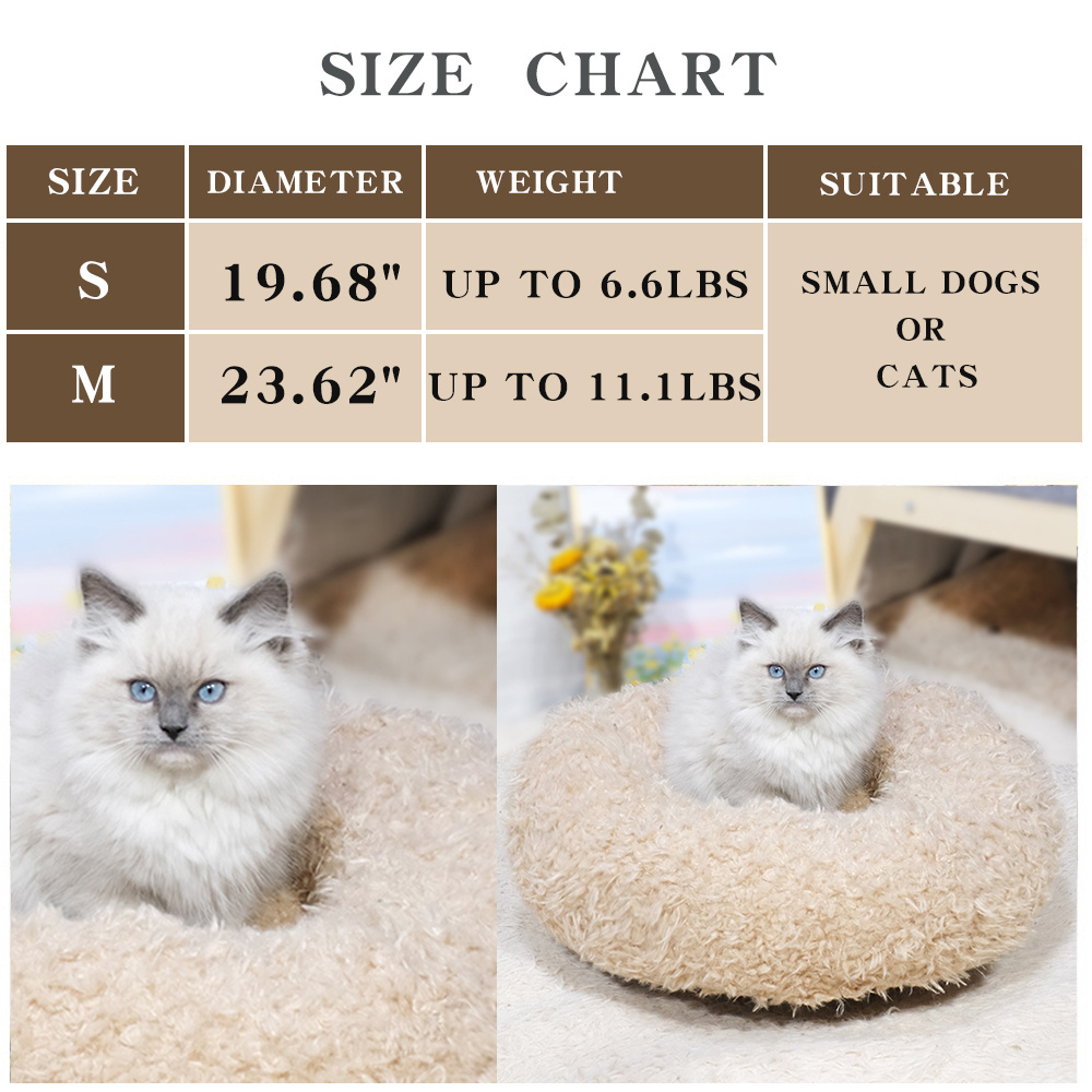 Comfortable Washable Warm Cushion Calming Round Donut Cat Dog Nest Teddy Velvet Cozy Pet Bed