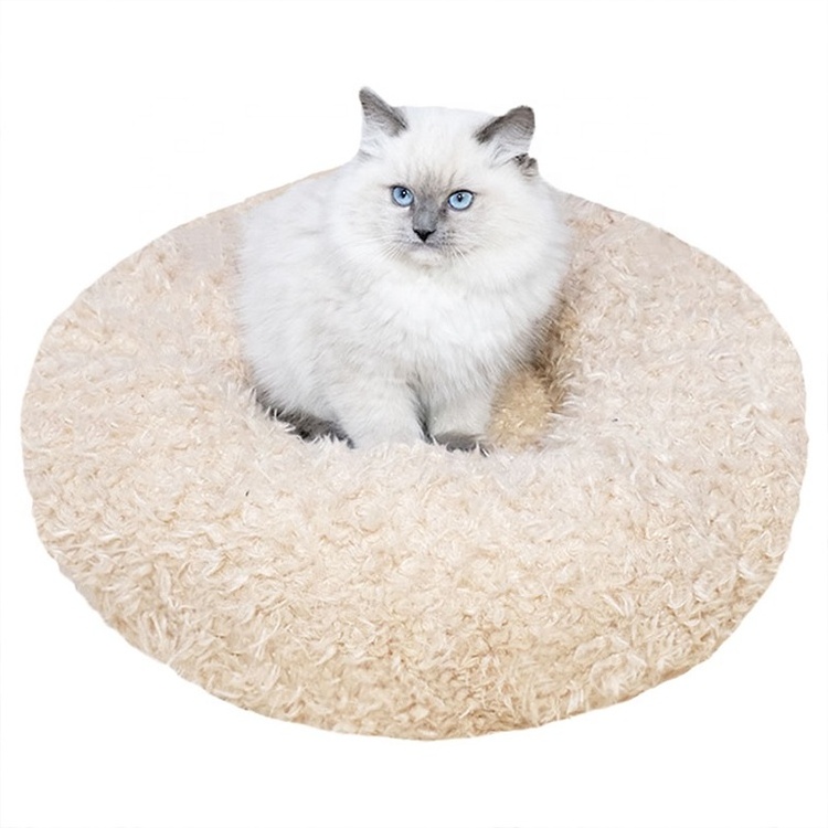 Comfortable Washable Warm Cushion Calming Round Donut Cat Dog Nest Teddy Velvet Cozy Pet Bed