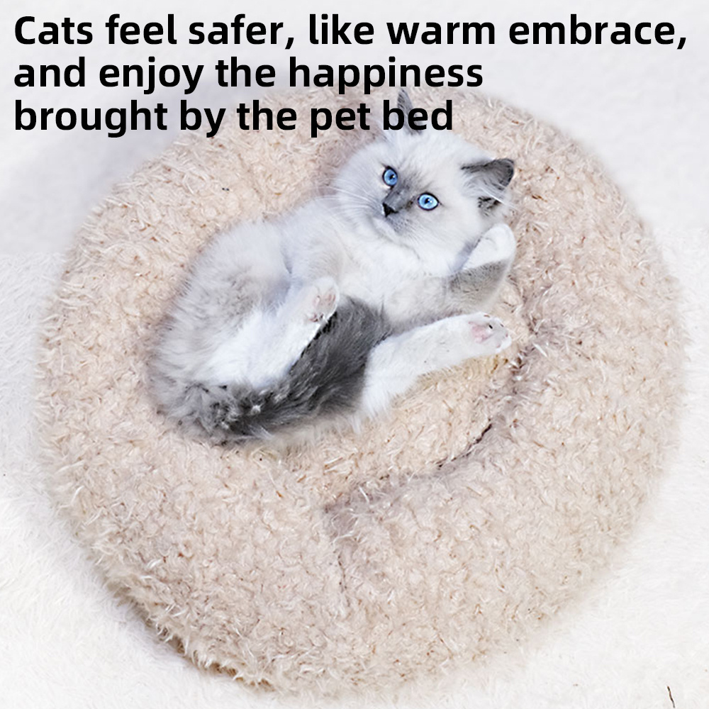 Comfortable Washable Warm Cushion Calming Round Donut Cat Dog Nest Teddy Velvet Cozy Pet Bed