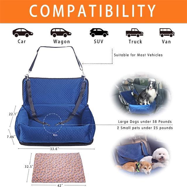 NEW PET Dog Car travel Seat for Large Dogs or 2 Small Dogs  Waterproof Nonslip Removable Pet Car Seat