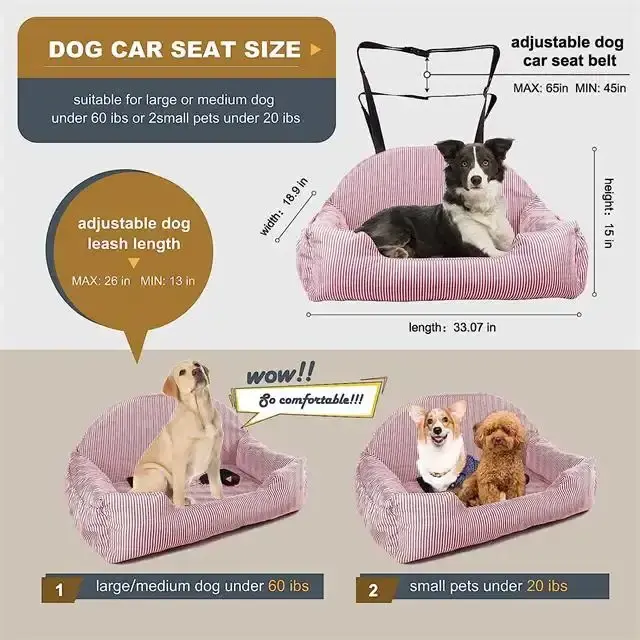 Wholesale Washable Large Dog Bed Safety Car Seat Cushion Dog Car Booster Seat With Storage Pocket