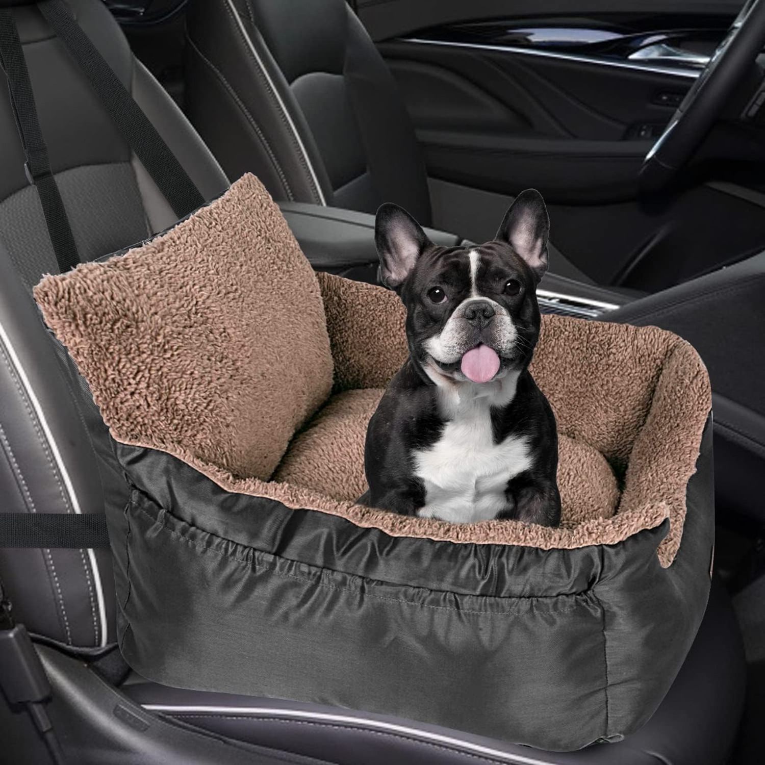 Pet Car Seat with Storage Pockets and Clip-On Safety Leash, Dog Booster Seat for Small Medium Dogs, Small Dog Car Seat for Car