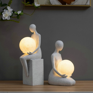 Home Character Woman Figurine Nordic Minimalist Bedroom Adornment Art Crafts Resin Abstract Lady Desk Statue Light Lamps