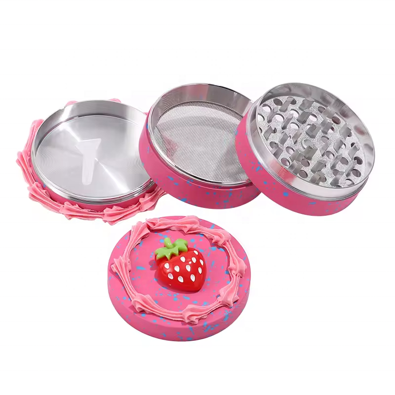 HOT SELLING  Zinc Alloy cake shaped grinder with E-plating good quality 63mm in 4 layers herb grinder for smoking accessories