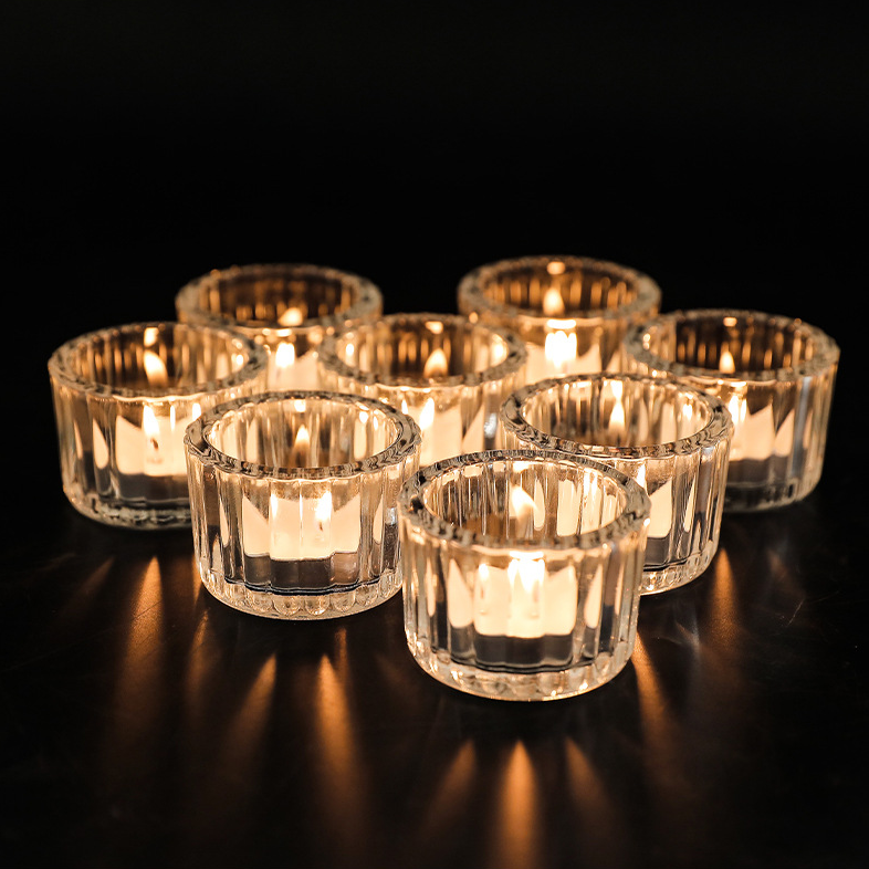 Newray Elegant Amber Glass Tealight Candle Holders Votive Candle Holder for Wedding Party Favors Table Centerpieces