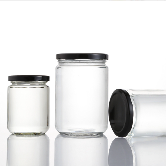 Hot Sale Clear Round Wide Mouth Glass Jar Canning Jars For Honey Jam Pickle Sauce with Metal Lid 250 ml 500 ml 8 oz 16 oz