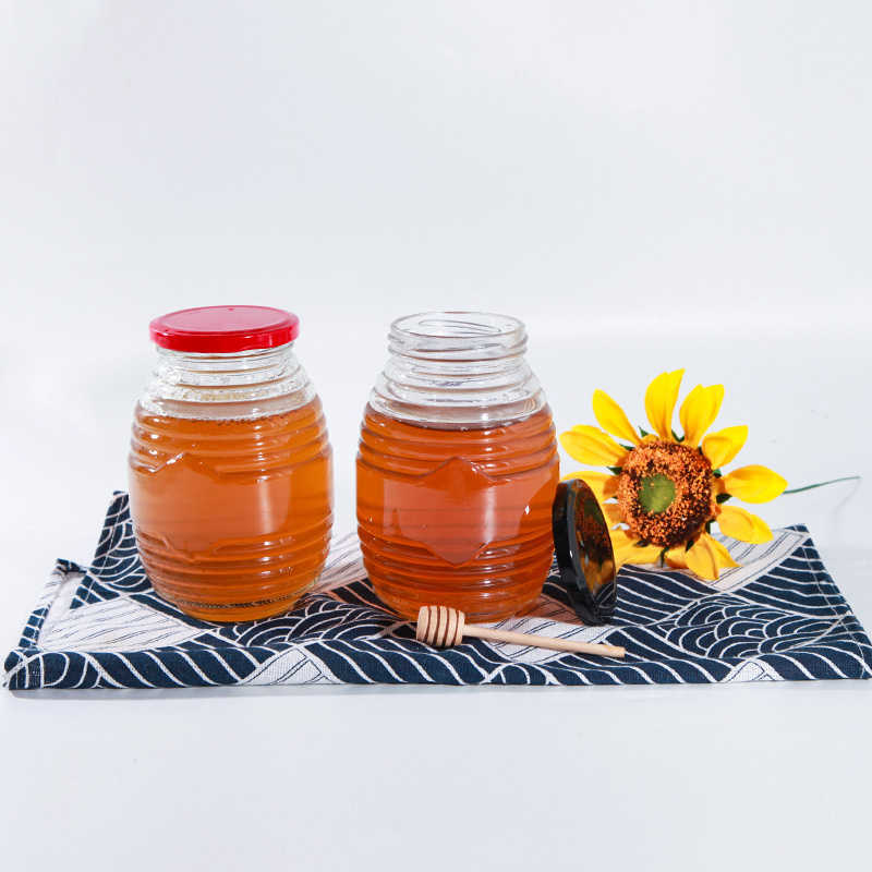 Newray Wholesale 380 ml Empty Clear Glass Honey Jar Honey Pot Canning Jars With Metal Lid For Home Kitchen