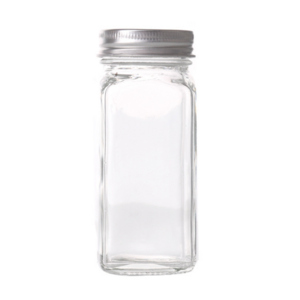 Wholesale 4 oz Wide Mouth Empty Clear French Square Glass Spice Jars Bottles with Silver Metal Caps Pour Sift Shaker Lid