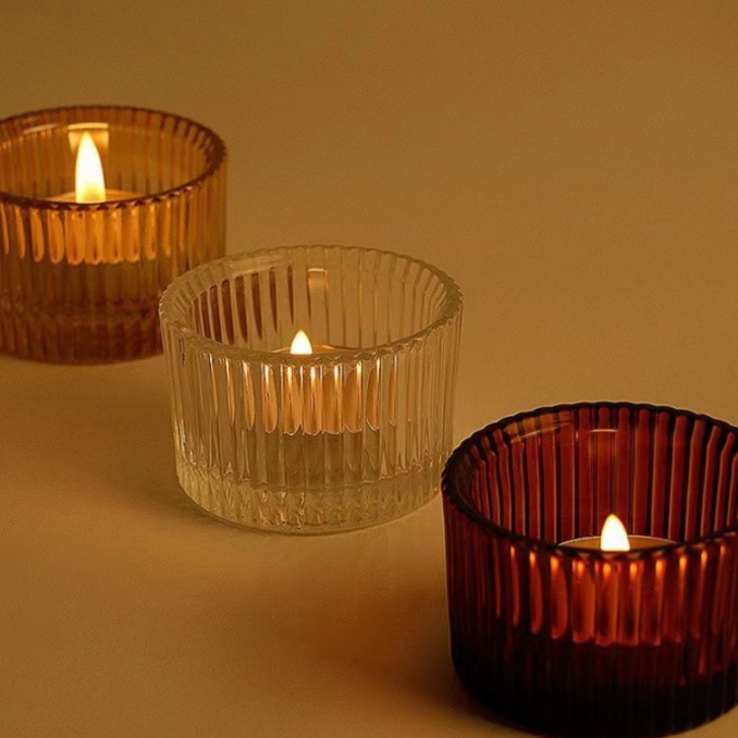 Newray Elegant Amber Glass Tealight Candle Holders Votive Candle Holder for Wedding Party Favors Table Centerpieces