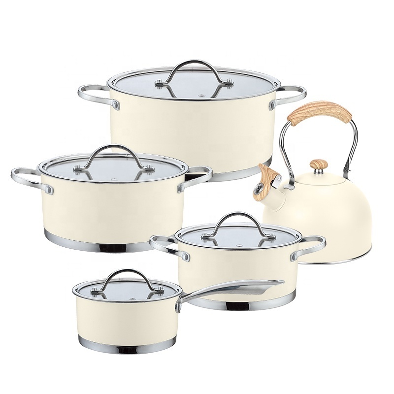 Wholesale customization kitchen cooking pan nonstick cookware set stainless steel pots and pans with kettle pot