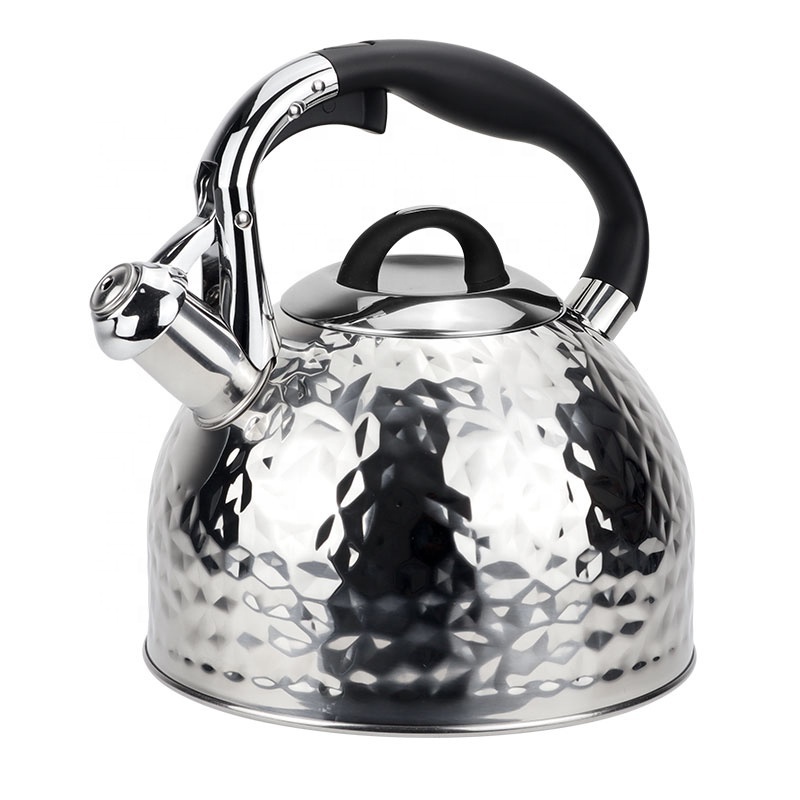 New Customize 2.5L copper plated stainless steel whistling water kettle tea pot with pressed hammer pattern