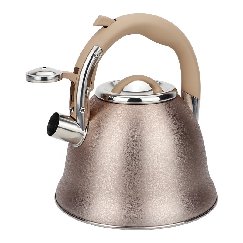 Wholesale customized 2.8 L color coating stainless steel water kettle/ whistling tea kettle with hemline design