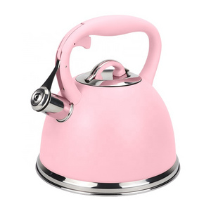 Wholesale kitchenware pink coating tea pot stove top kettle stainless steel whistling kettle for home