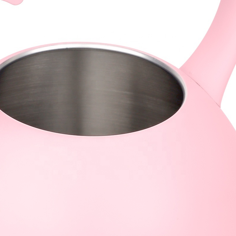 Wholesale kitchenware pink coating tea pot stove top kettle stainless steel whistling kettle for home