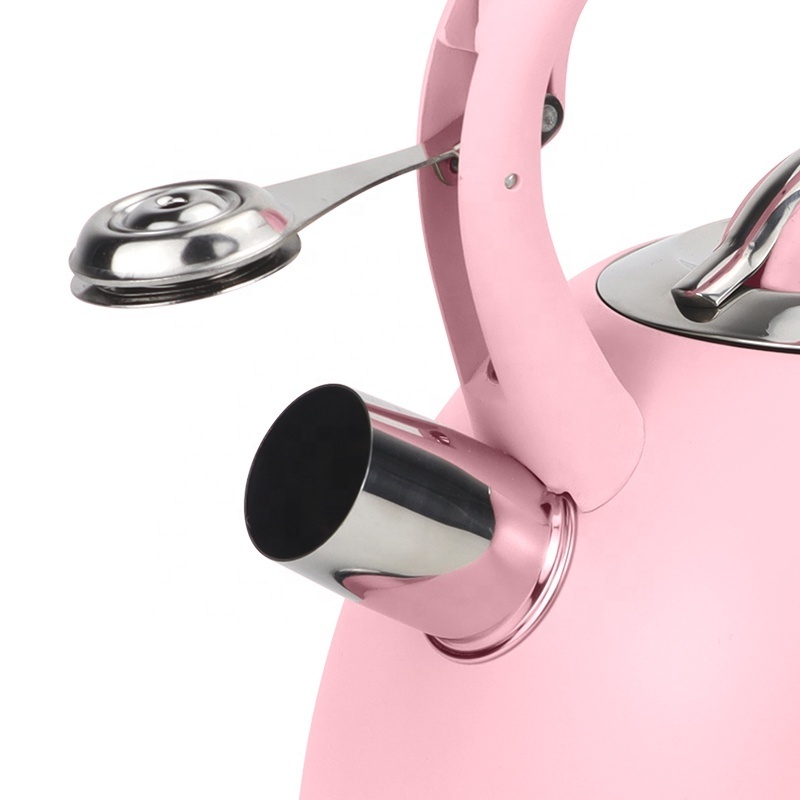 Wholesale kitchenware pink coating tea pot stove top kettle stainless steel whistling kettle for home