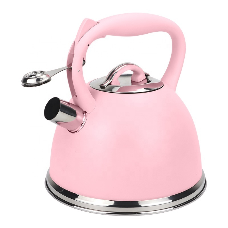 Wholesale kitchenware pink coating tea pot stove top kettle stainless steel whistling kettle for home