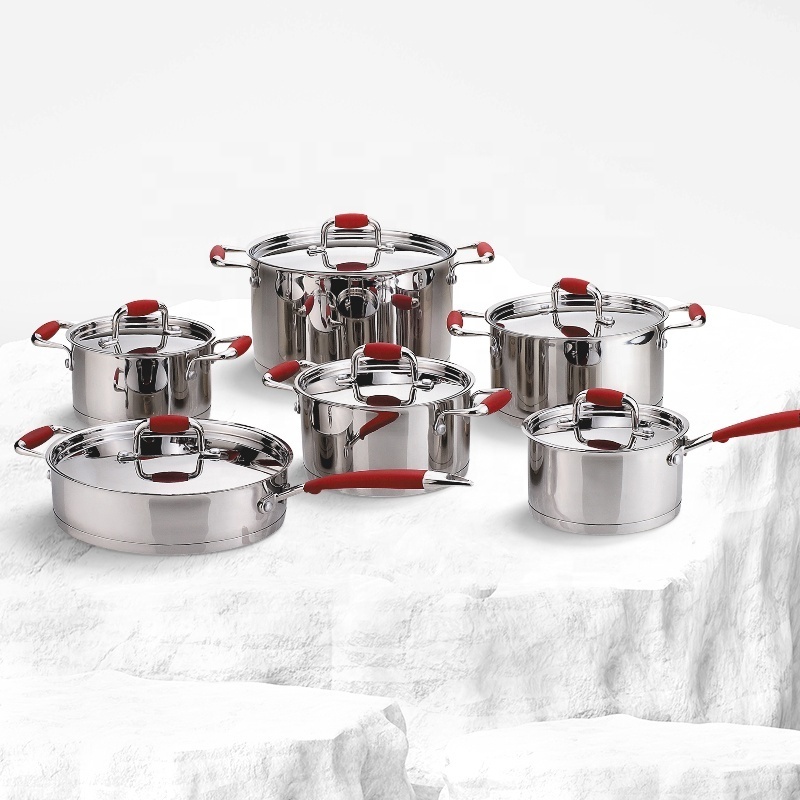 Realwin factory customized kitchenware 12 piece cooking pot and pan set stainless steel cookware