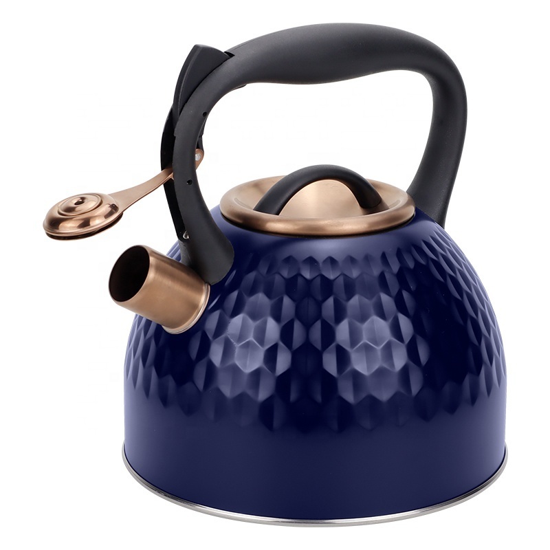 Gas stovetop tea pot induction modern Water kettle stainless steel luxury whistling kettle with pressed hammer pattern