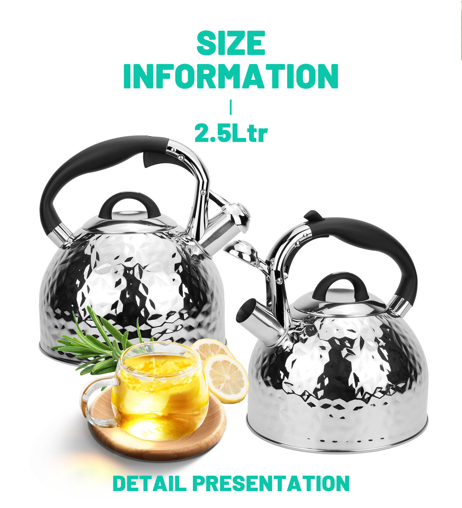 Pressed Hammer Pattern Design Water Kettles Gas Stove Kettle Metal Tea Pot Stainless Steel Whistling Kettle