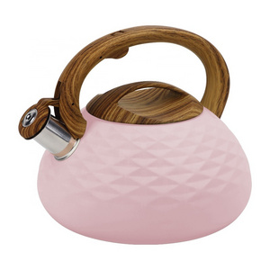 Realwin Cute Pink Color Coating Stainless Steel Diamond Pattern Whistling Kettle with Nylon Handle