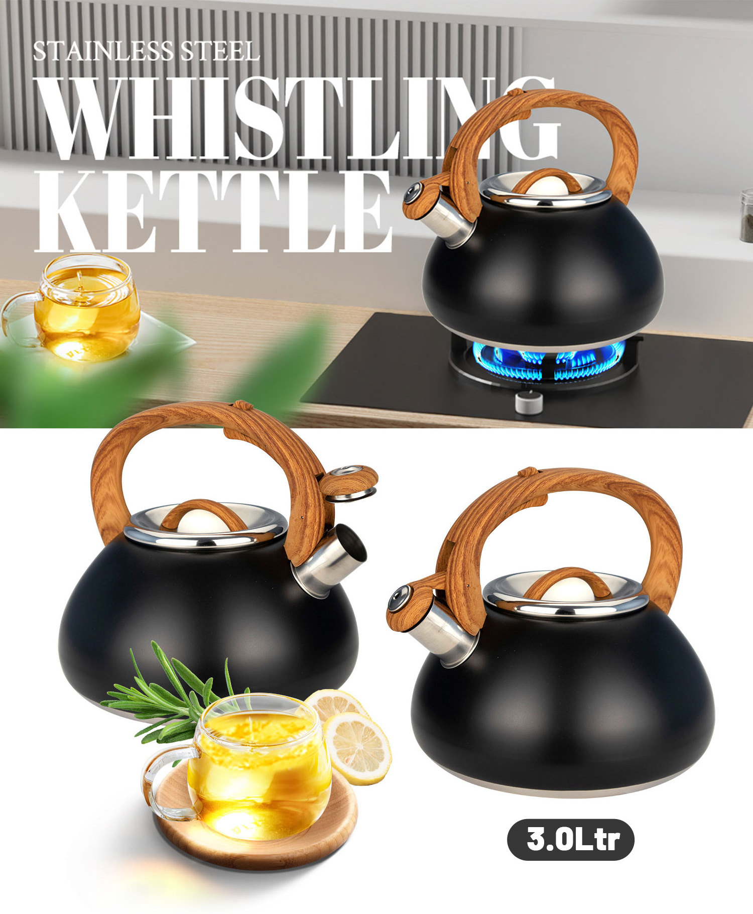 Customized color coating whistling water kettle stainless steel stove top tea pots kettles for home