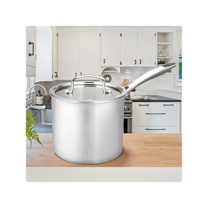 Wholesale Food Grade Metal Kitchen Induction Cookware Triply Stainless Steel Saucepan Milk Pot With Glass Lid