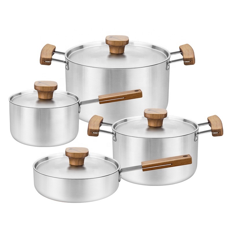 8 Pcs Induction Kitchen Cooking Pot And Pan Set Dishwasher Safe Nonstick Triply Stainless Steel Cookware Set