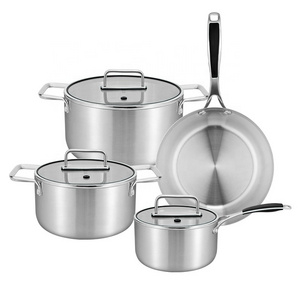 Factory Luxury Pot And Pan Kitchen Accessories Triply Stainless Steel Cookware Nonstick Frying Pan Set