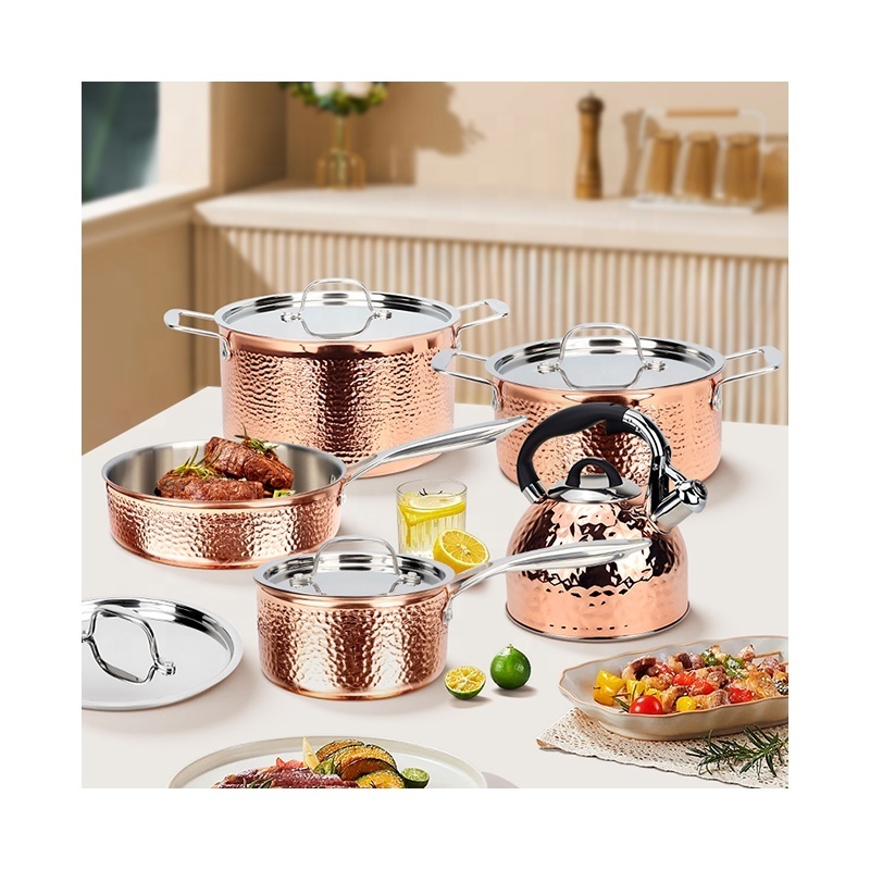 Hot sale Home Cooking Non Stick Cookware Set Pot Customized 10 Pieces Copper Cookware Pans Pots Set