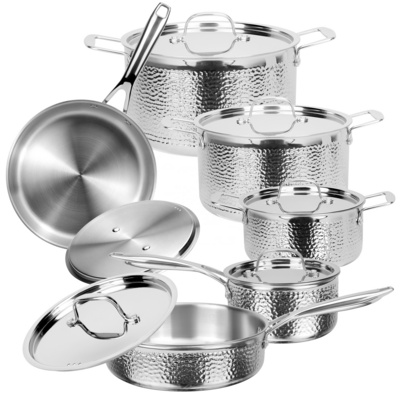 12pcs 304 Triply cookware set for kitchen pots and pans triply cookware Italian stainless steel cookware set