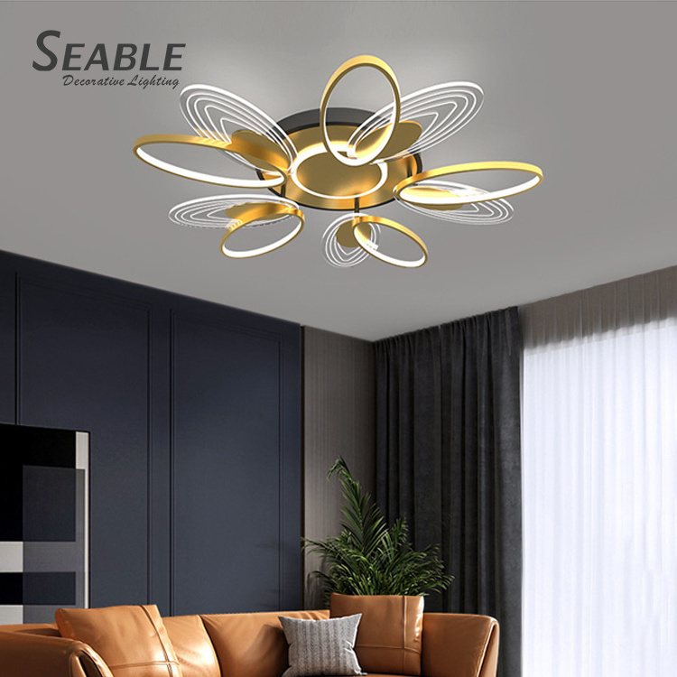 Simple Hanging Indoor Fashion Decoration Gold Black Aluminum Living Room Modern LED Ceiling Light