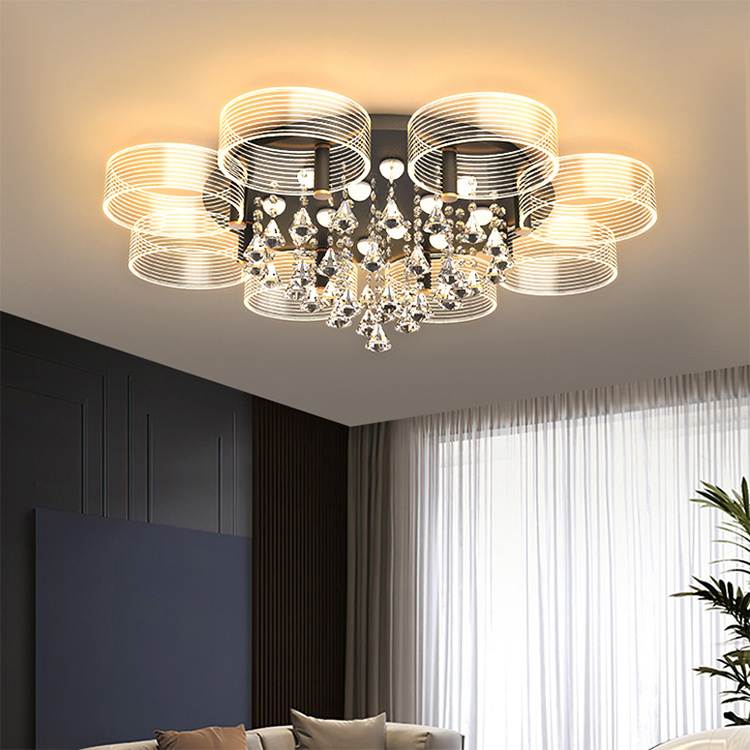 Hot Sale Indoor Luxury Decoration Bedroom Living room Acrylic Gold Black LED Modern Ceiling Light