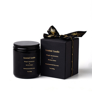 private label custom logo bulk vegan handmade multi scents luxury gift Black glass soy wax scented candles