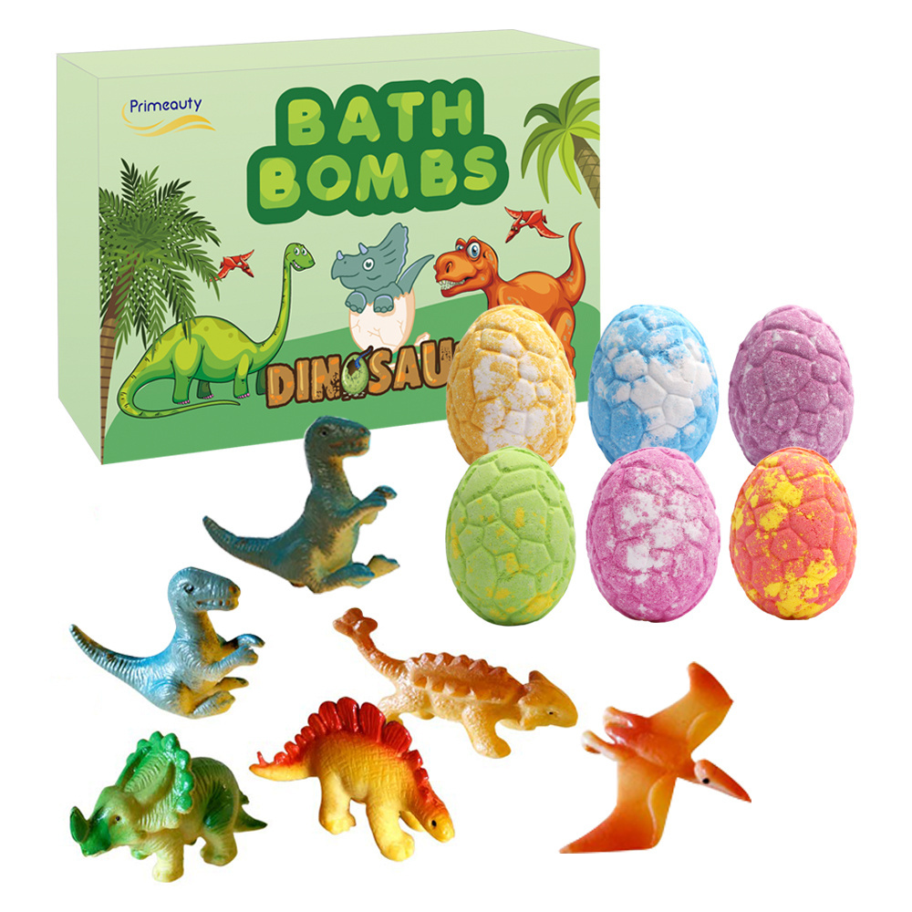 Holiday Gift Spa Organic Natural Vegan Safe Fizzer Surprise Kid Mini Toys Box Packaging Dinosaur Egg Bath Bombs