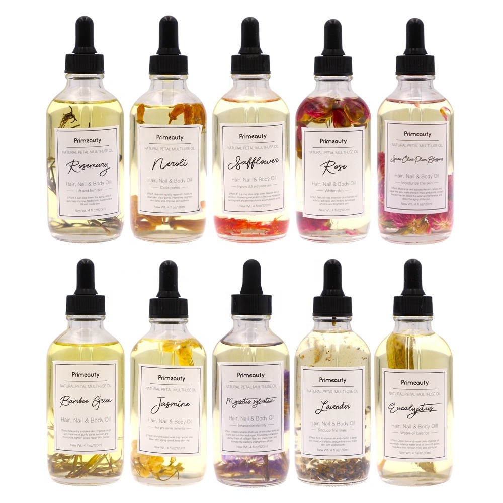 Private Label Essential Oil Natural Rosemary Eucalyptus Lavender Rose Oil Moisturizer Massage Face Body Hair Rose Multi-Use Oil