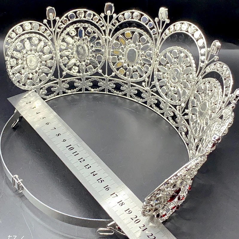 LUOXIN Miss Universe Diamond Tiara Red  Rhinestone Large Pageant Tiara Wedding Hair Crown