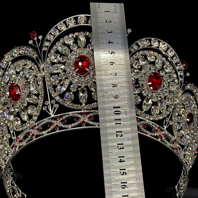 LUOXIN Miss Universe Diamond Tiara Red  Rhinestone Large Pageant Tiara Wedding Hair Crown