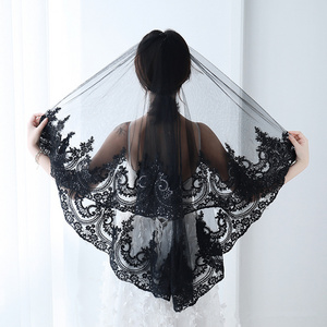 LUOXIN Elegant Short Black Bride Wedding Veils Decorative Classic Lace Veils