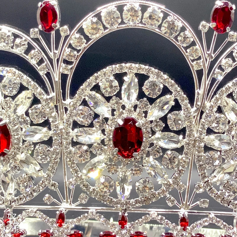 LUOXIN Miss Universe Diamond Tiara Red  Rhinestone Large Pageant Tiara Wedding Hair Crown