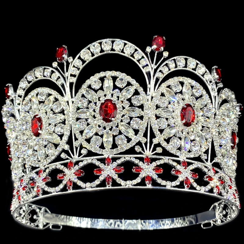 LUOXIN Miss Universe Diamond Tiara Red  Rhinestone Large Pageant Tiara Wedding Hair Crown