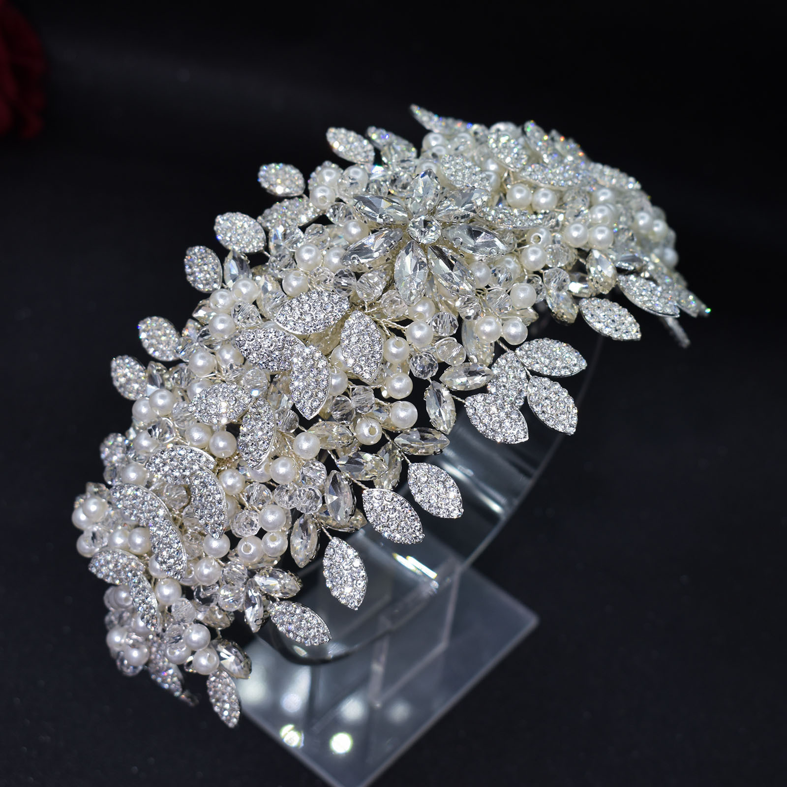 LUOXIN Luxury Crystal Headpiece for Brides Handmade Bridal Wedding Pearl Hair accessory