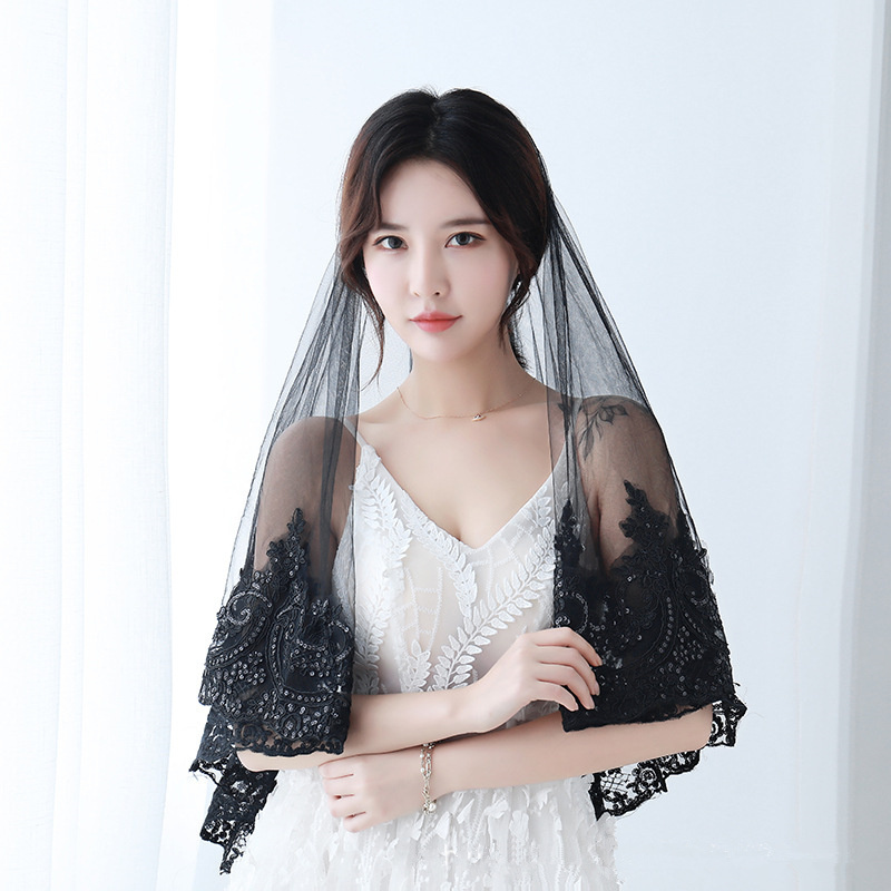 LUOXIN Elegant Short Black Bride Wedding Veils Decorative Classic Lace Veils